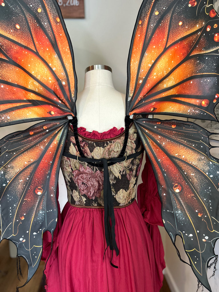 Large Monarch Butterfly Fairy Wings Adult Fairy Wings Black and Oran Moon Moth Wings