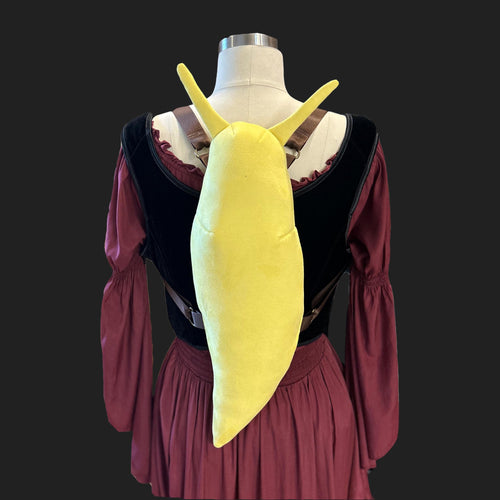 Yellow Banana Slug Backpack in Yellow faux suede