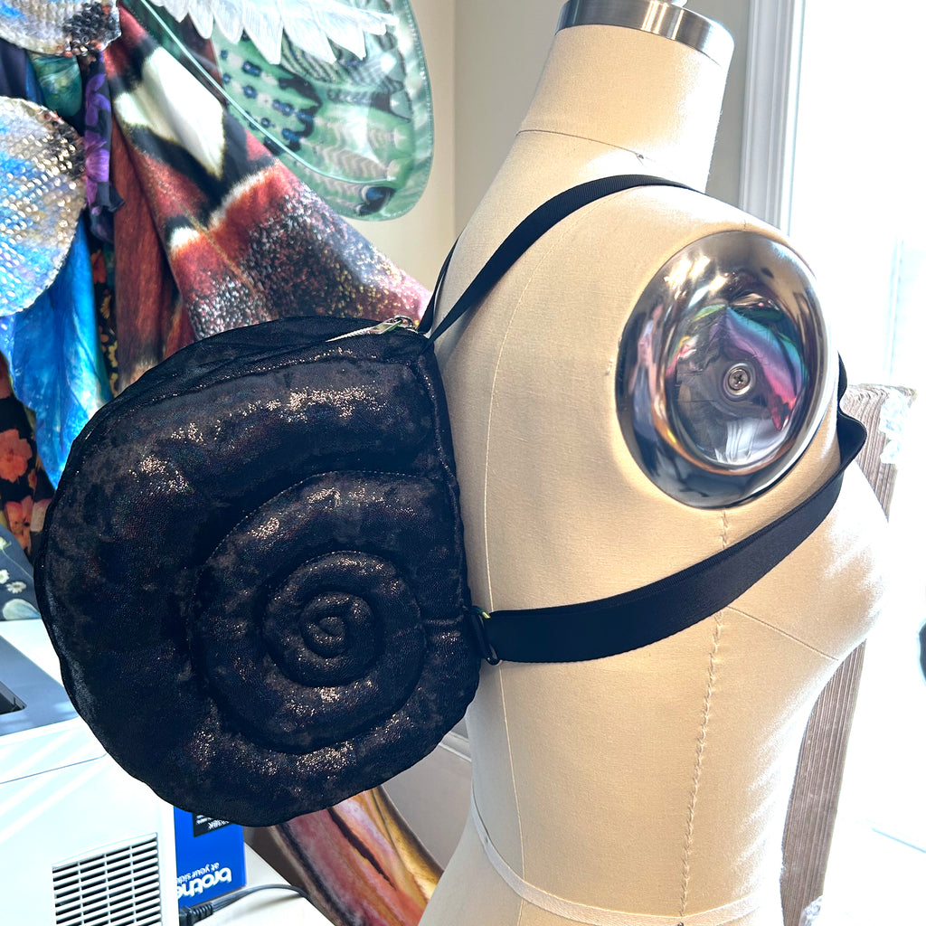 Petite Escargot Snail Shell Backpack in Holographic Black – Moon Moth Wings