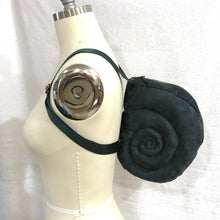 Snail Shell Backpack Petite Green Escargot in forest green faux suede, Goblincore