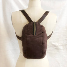 Petite Brown Escargot Snail Shell Backpack in dark brown faux suede