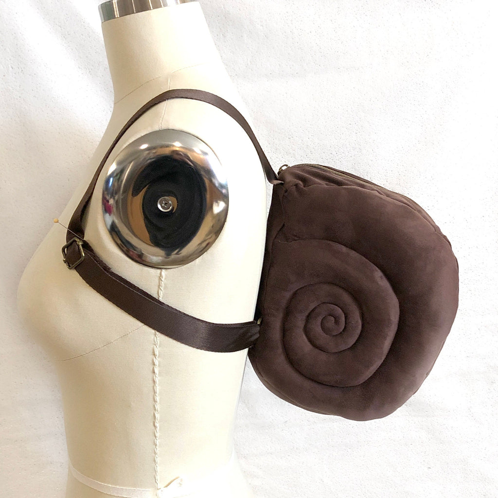 Petite Brown Escargot Snail Shell Backpack in dark brown faux suede ...