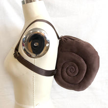 Petite Brown Escargot Snail Shell Backpack in dark brown faux suede