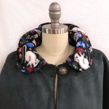 Pixie Capelet With Detachable Hood in Green Faux Suede, Lined with Mouse Print Fleece Cape