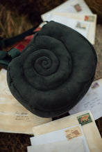 Snail Shell Backpack Petite Green Escargot in forest green faux suede, Goblincore