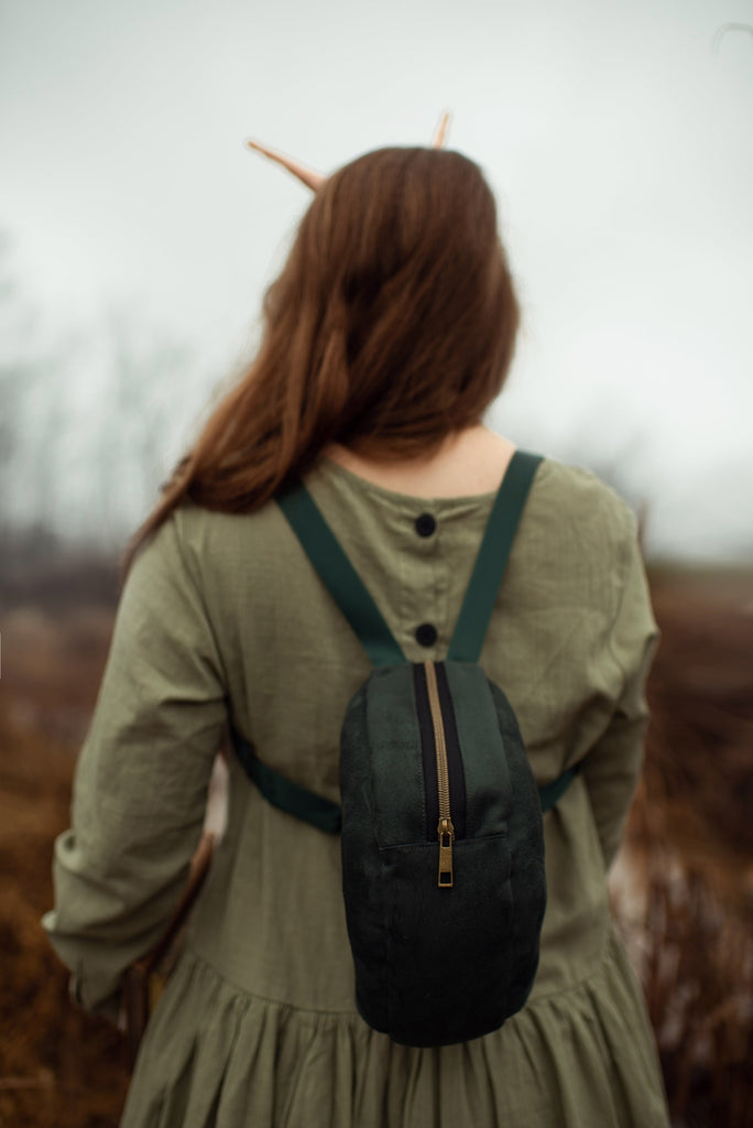Snail Shell Backpack Petite Green Escargot in forest green faux suede ...